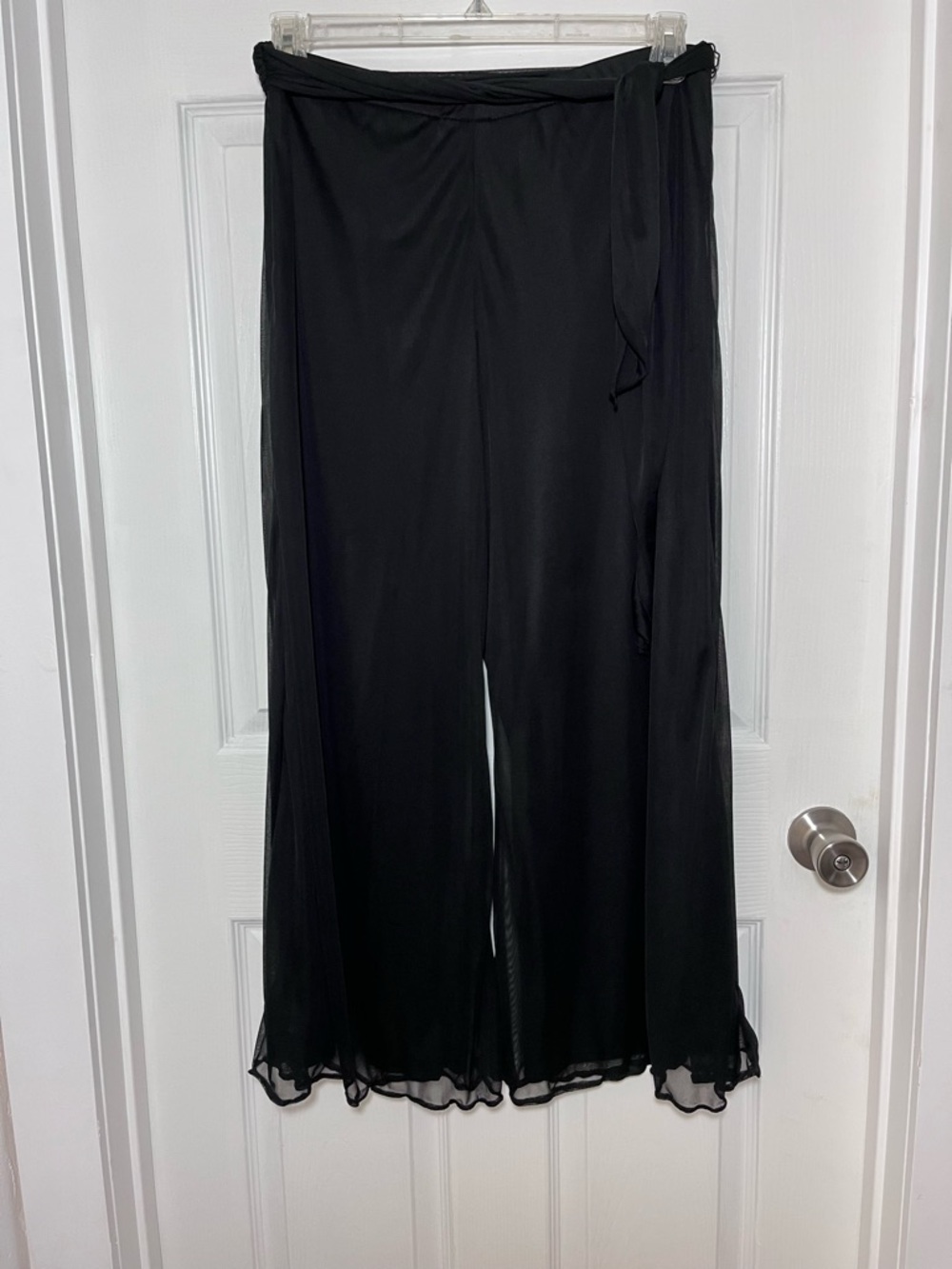 J.B.S. Black Wide-Leg Tie Waist Pants with Sheer Overlay